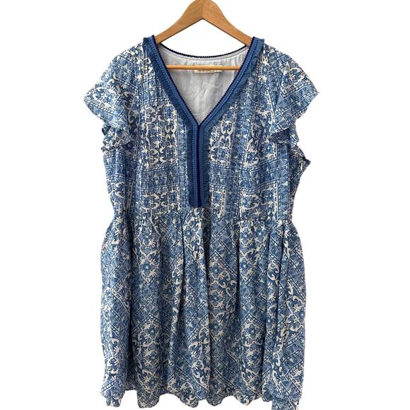 Vineyard Vines Plus Scarf Print Pintuck Mini Dress Blue & White Size XXL - Picture 5 of 10